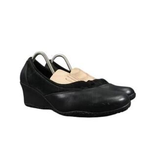Merrell Shoes Womens 9.5 Wedge Slip On Fashion Classic Leather Lotus Black Comfy